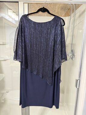 connected apparel Navy Blue Pleated Overlay Midi Dress